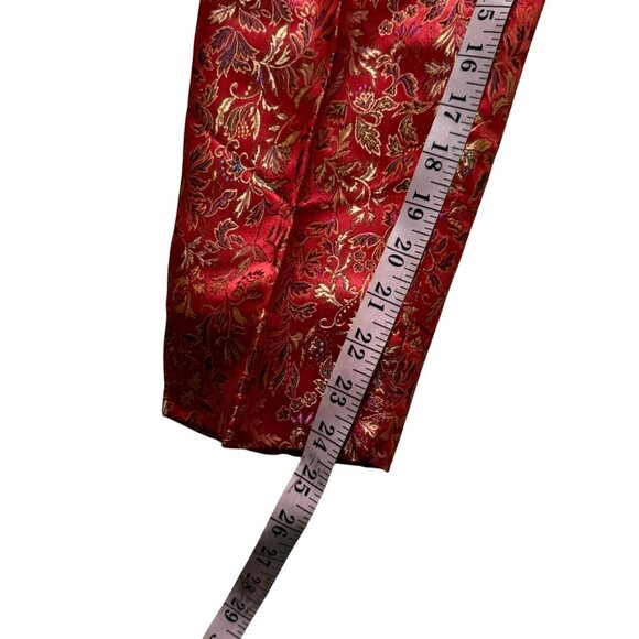 Metallic Jacquard Tapered Leg Pants Women's Orange Floral Bohemian Hippie - Picture 7 of 7